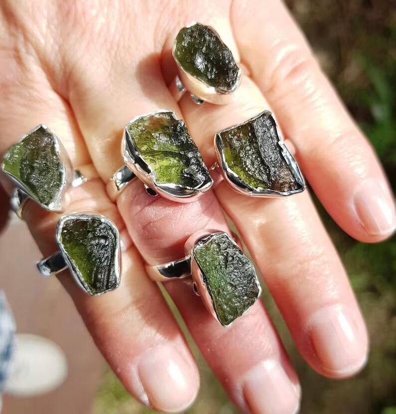 Moldavite Ring Handmade 925 Solid Sterling Silver Ring Top Quality Moldavite Rough Gemstone Silver Ring Birthday gift Sister wife mother