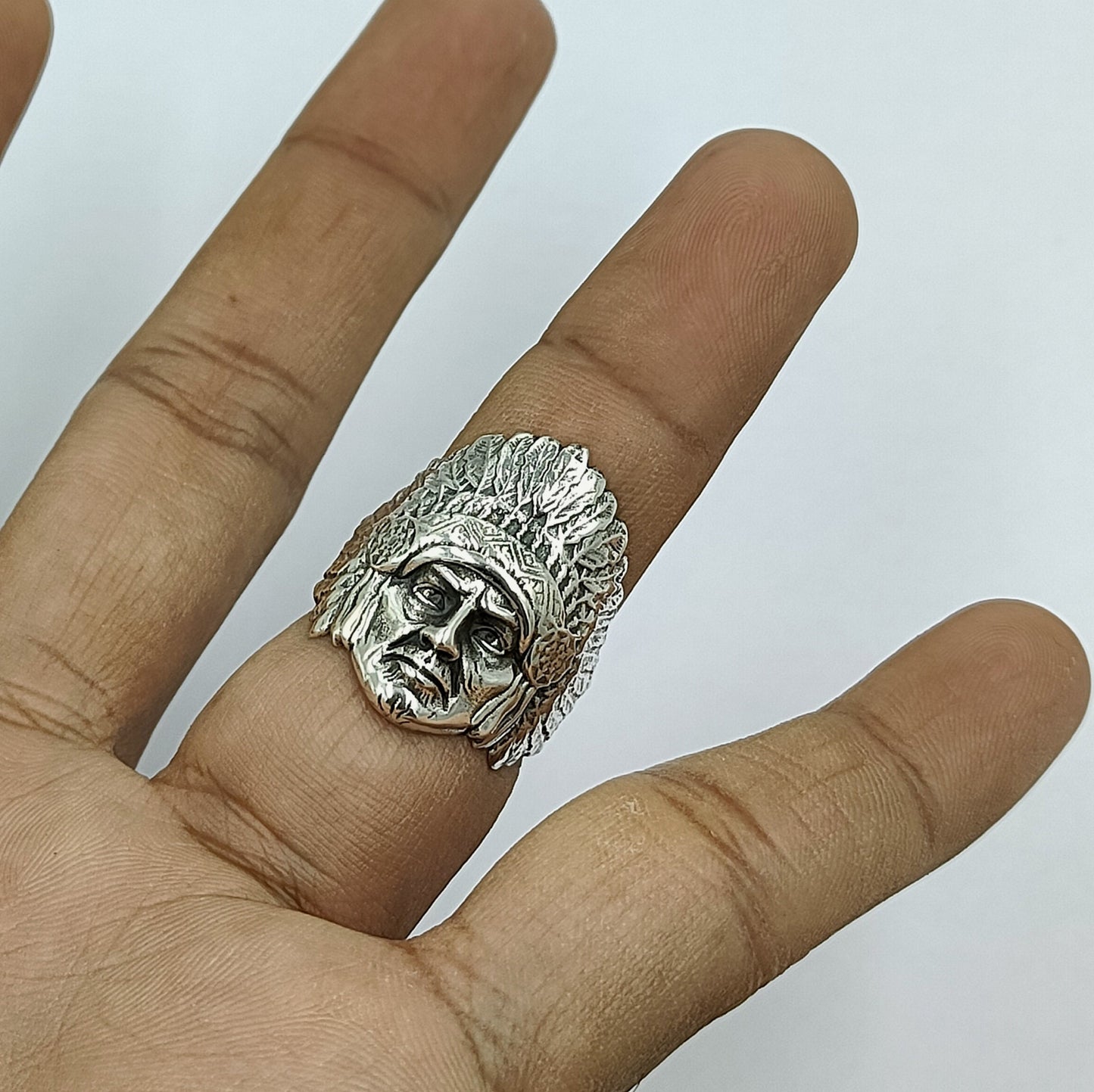 Signed Sterling Carved Repousse Chief Indian Head Face Ring Ancient Gods Mythology Ring, Mythology Jewelry, Minimalist Ring,