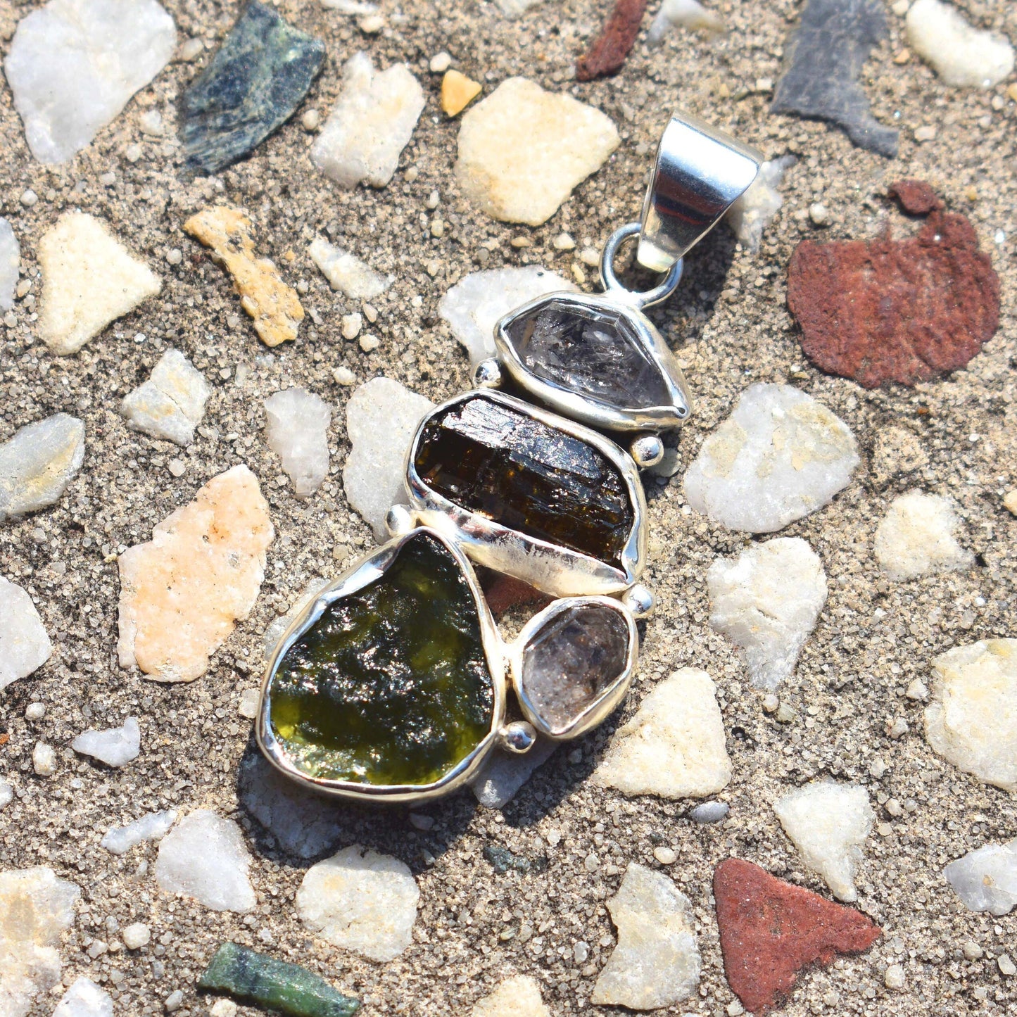 Czech Moldavite Black Tourmaline Herkimer Pendant AAA+ Natural Rough Healing Gemstone Beautiful Handmade Pendants Authentic Moldavite rough