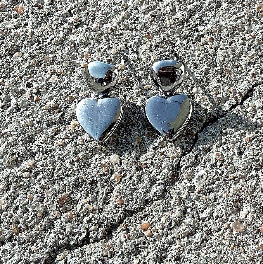3D Heart Puff Dangle Push in Silver or Gold or Rose Gold, Heart Earrings, Heart Huggie For Her