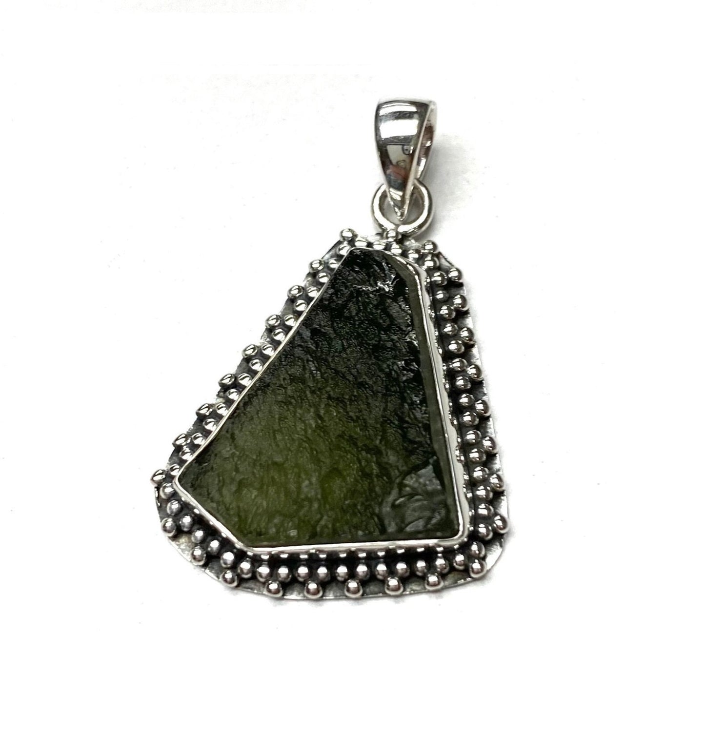 Moldavite Necklace, Raw Green Gemstone, Sterling Silver Authentic Meteorite Necklace, Genuine Moldavite Healing Stone, Big Moldavite Pendant