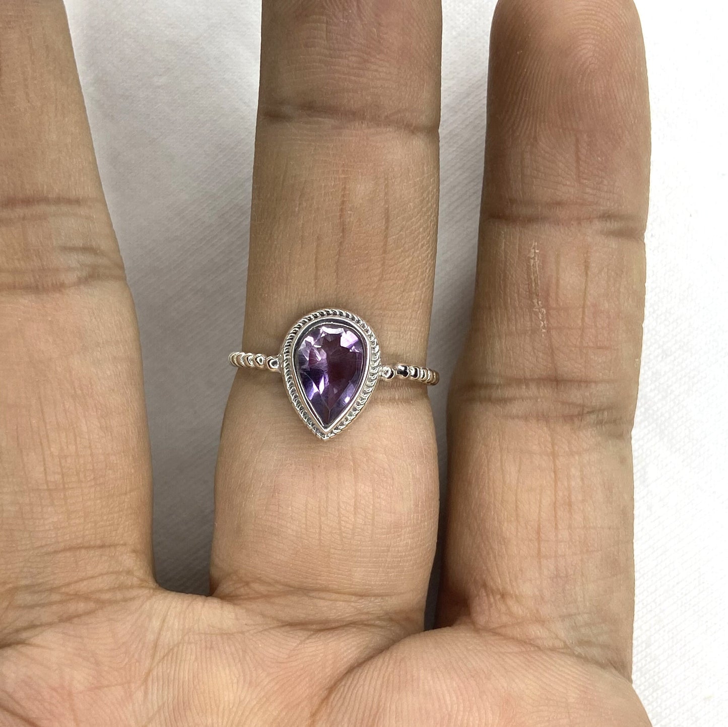 Purple Amethyst Ring, 925 Sterling Silver Ring, Handmade Ring, Statement Ring, Pear Ring, Women Ring Ball Band Ring Natural Amethyst Gift