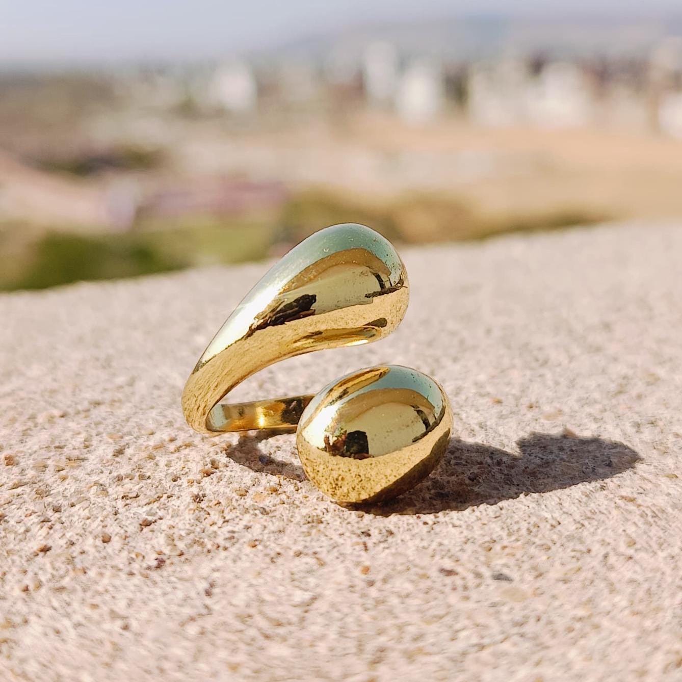 Gold Dome Ring Thick Chunky Ring Adjustable