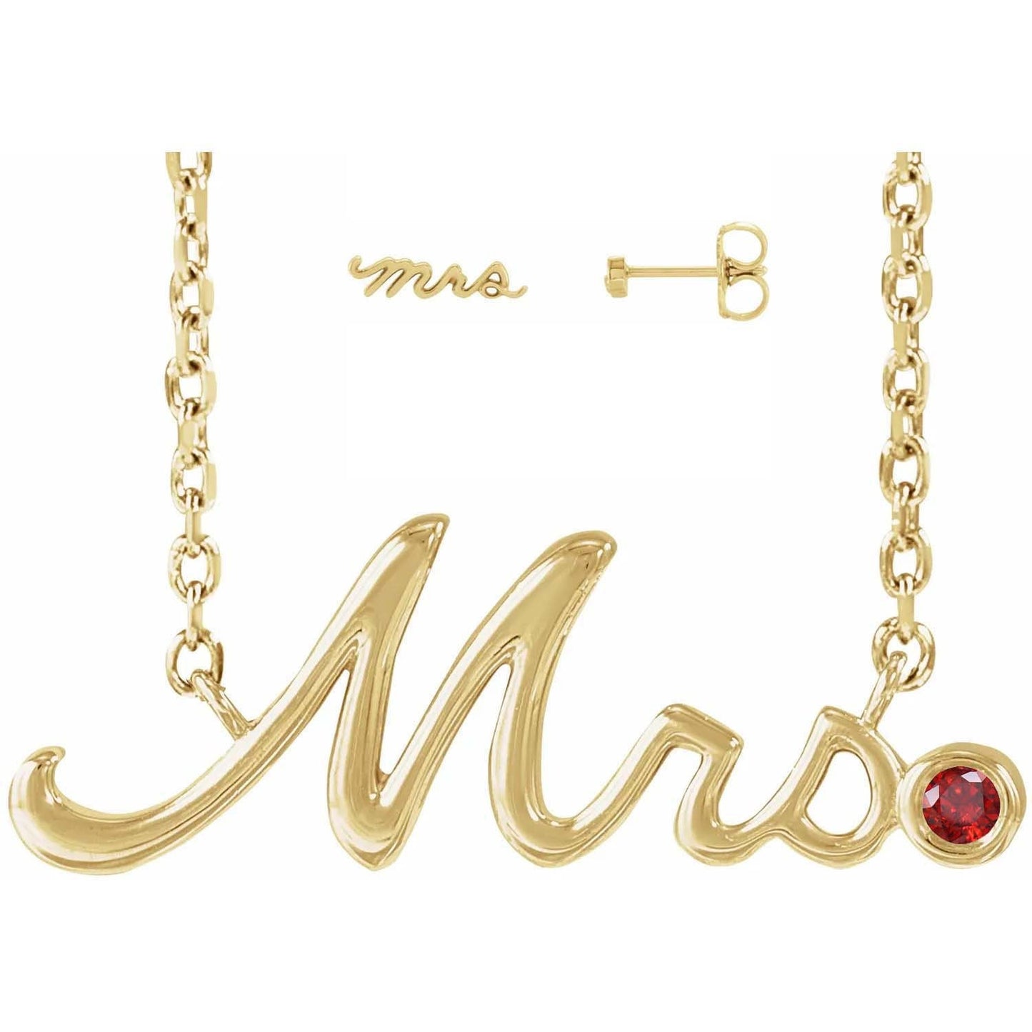 Wedding Necklace Round Gemstone Mrs Necklace and Mrs Stud Earrings 925 Sterling Silver 18k Gold Vermeil Bridal Jewelry Set For Woman & Girls