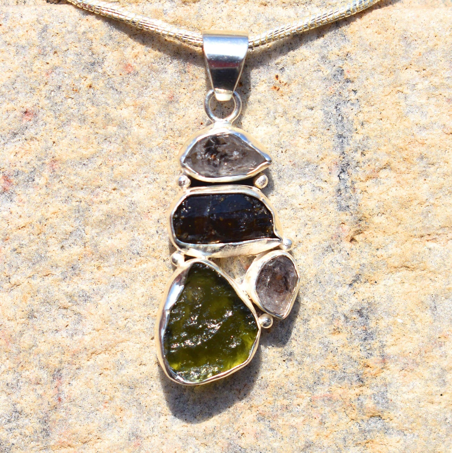 Czech Moldavite Black Tourmaline Herkimer Pendant AAA+ Natural Rough Healing Gemstone Beautiful Handmade Pendants Authentic Moldavite rough