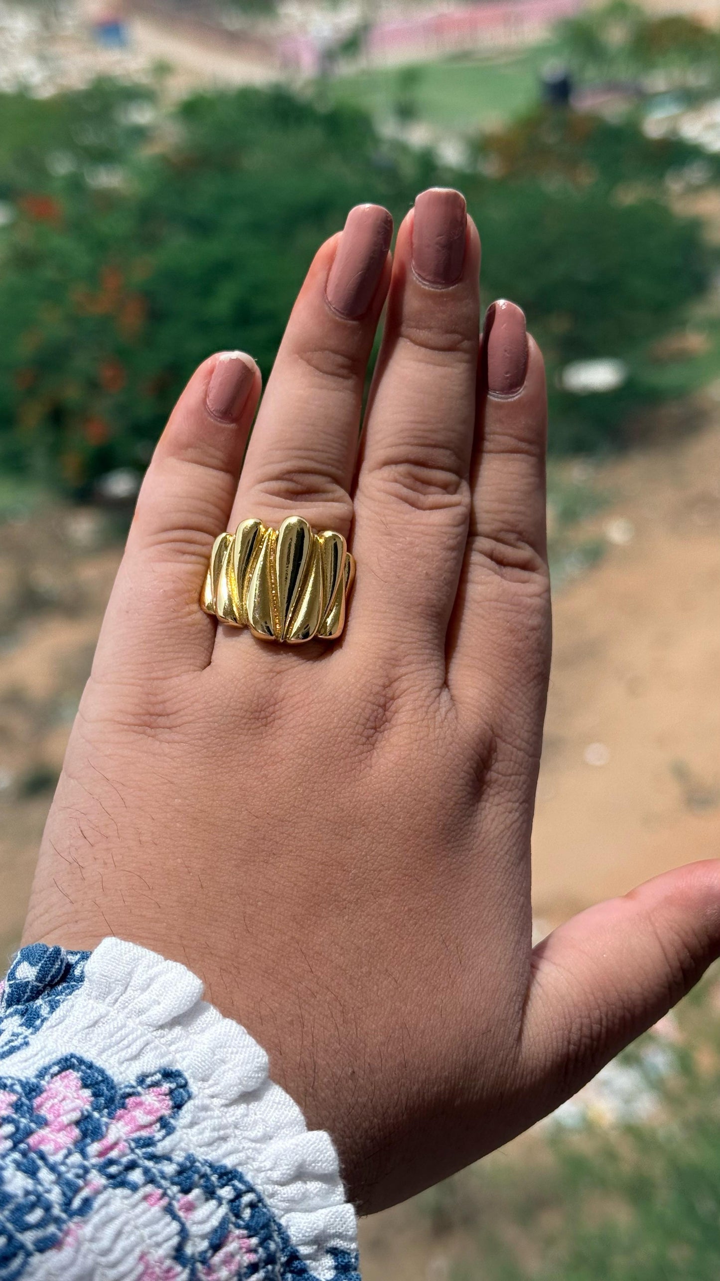 Gold Dome Ring Thick Chunky Ring Adjustable