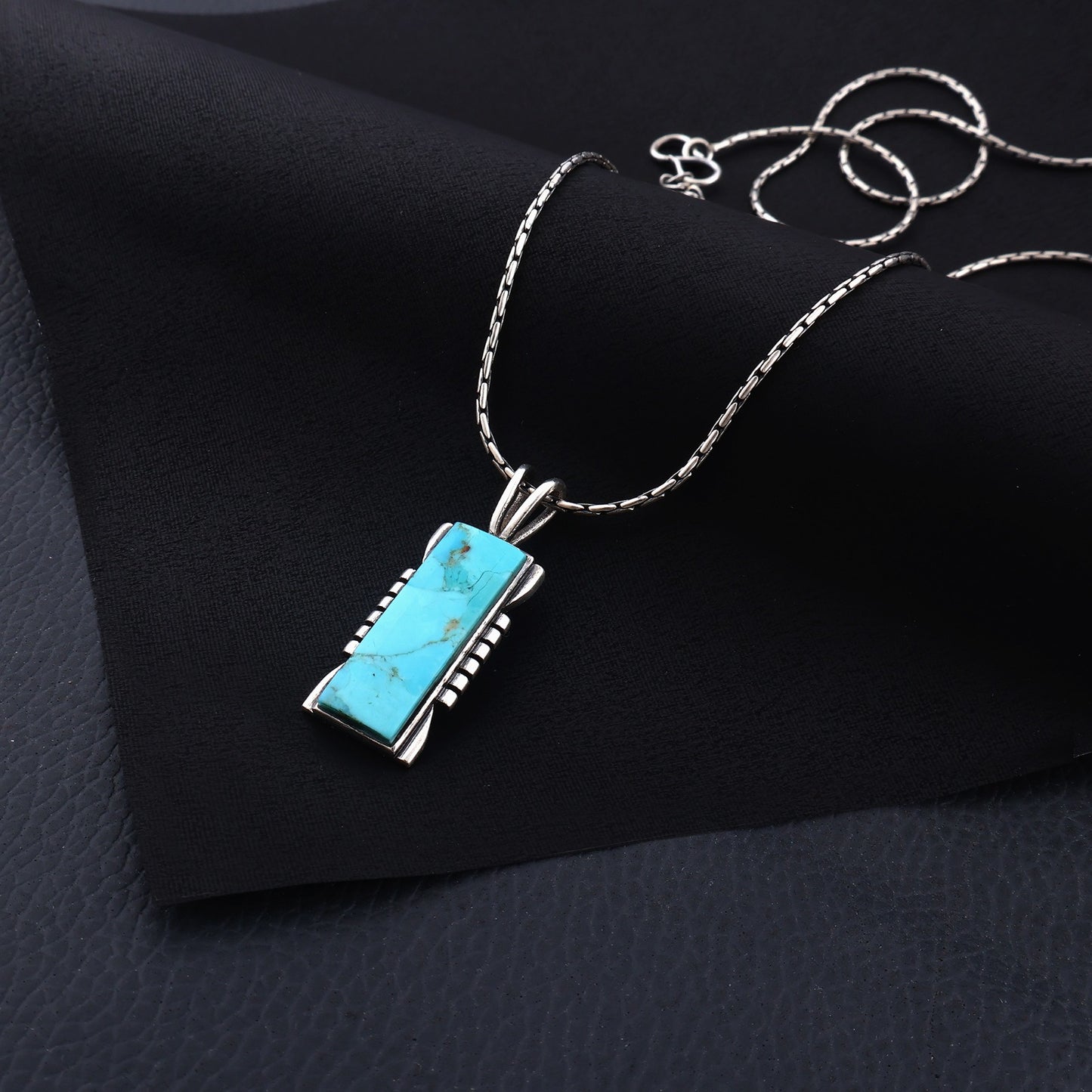 Turquoise Pendant Necklace, Sterling Silver Rectangle Genuine Gemstone Kingman Southwestern Necklace