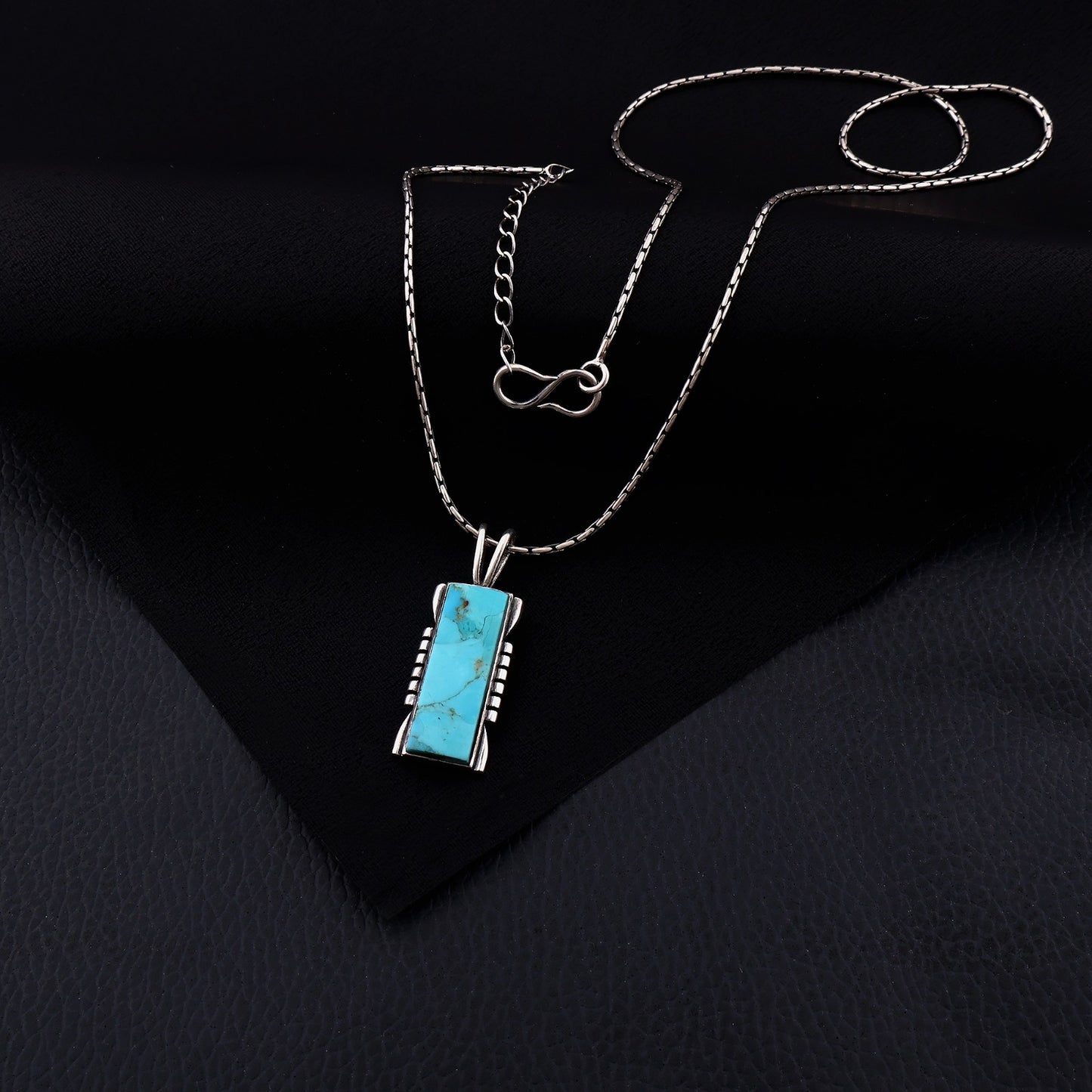Turquoise Pendant Necklace, Sterling Silver Rectangle Genuine Gemstone Kingman Southwestern Necklace