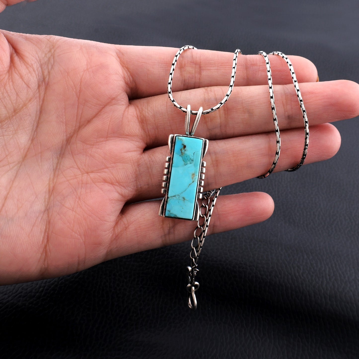 Turquoise Pendant Necklace, Sterling Silver Rectangle Genuine Gemstone Kingman Southwestern Necklace