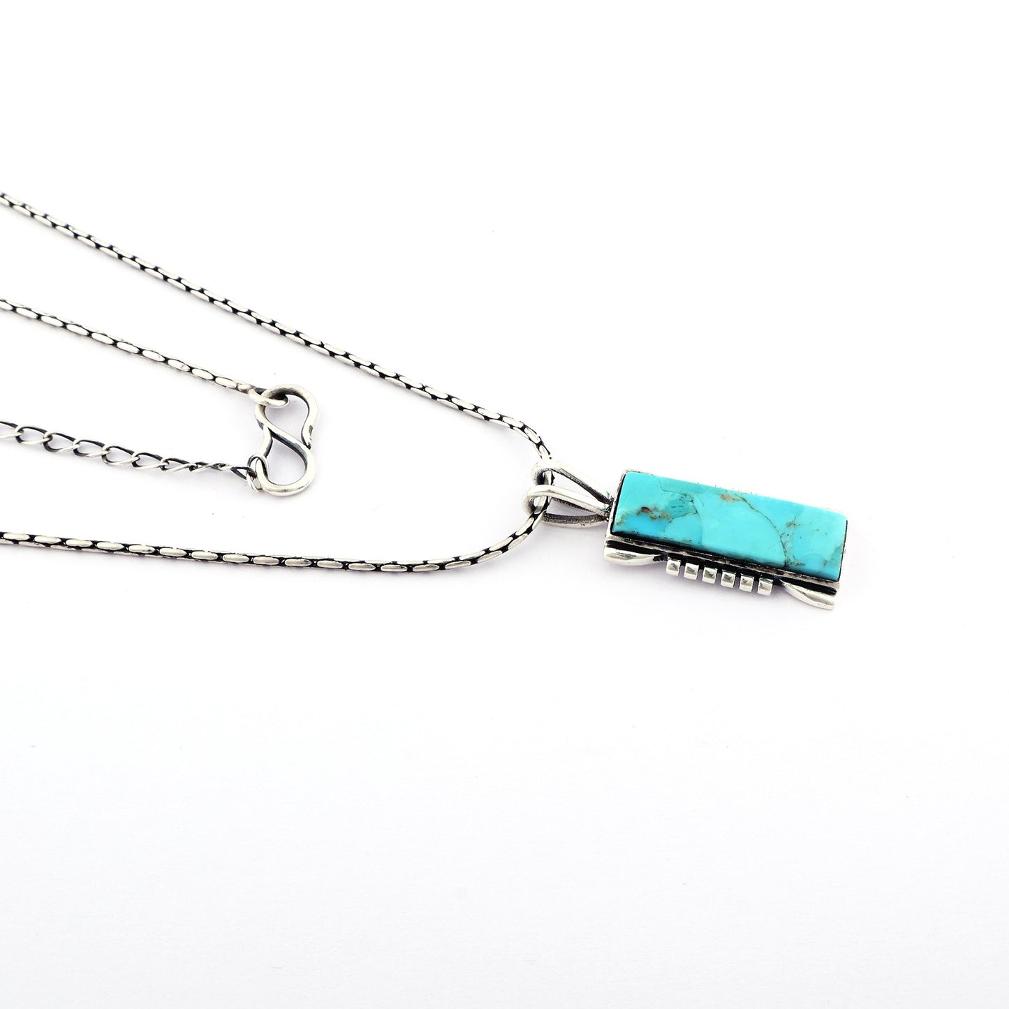 Turquoise Pendant Necklace, Sterling Silver Rectangle Genuine Gemstone Kingman Southwestern Necklace