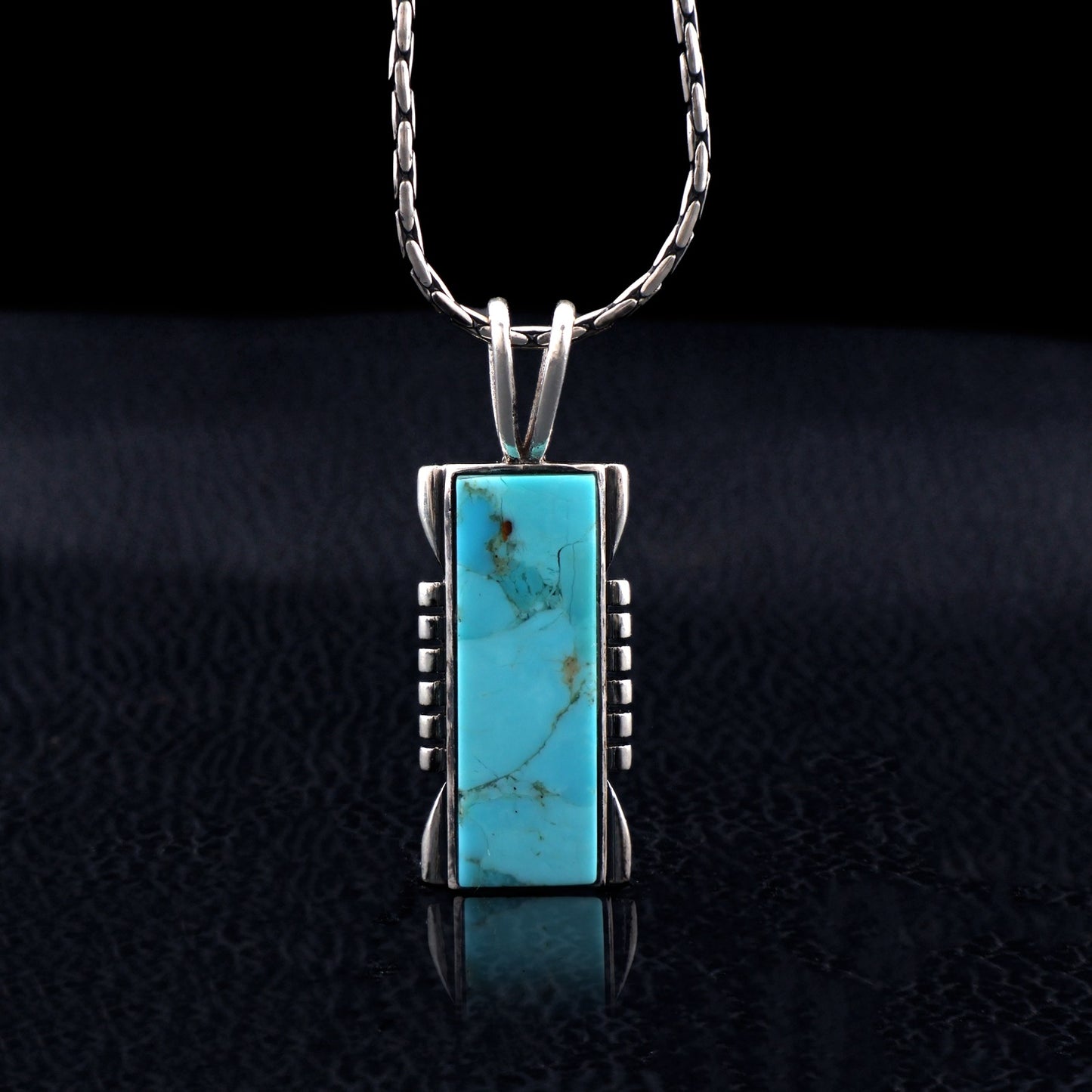 Turquoise Pendant Necklace, Sterling Silver Rectangle Genuine Gemstone Kingman Southwestern Necklace