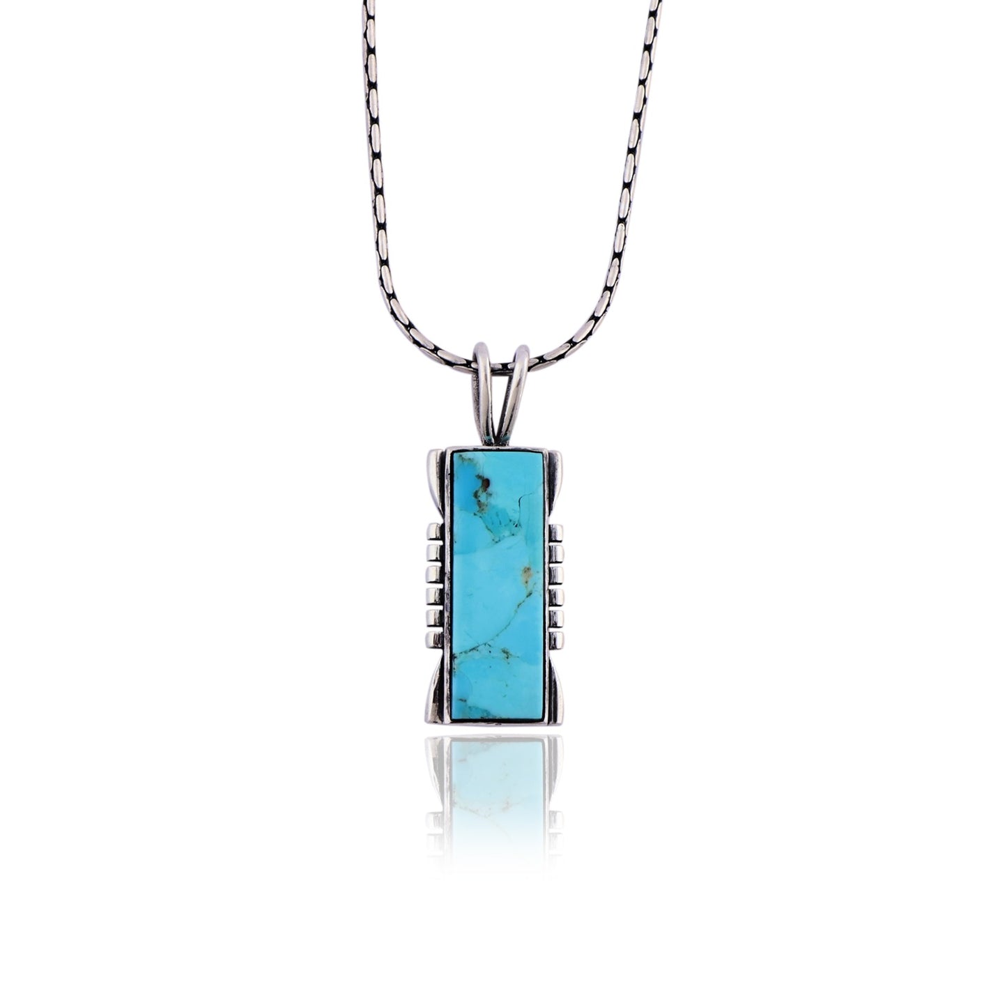 Turquoise Pendant Necklace, Sterling Silver Rectangle Genuine Gemstone Kingman Southwestern Necklace