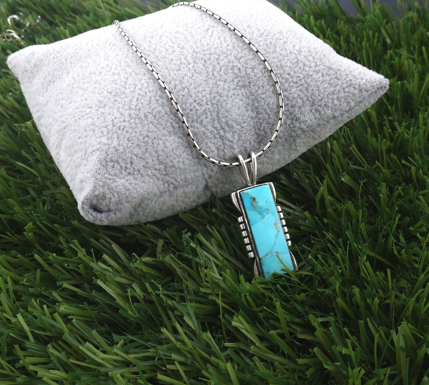 Turquoise Pendant Necklace, Sterling Silver Rectangle Genuine Gemstone Kingman Southwestern Necklace