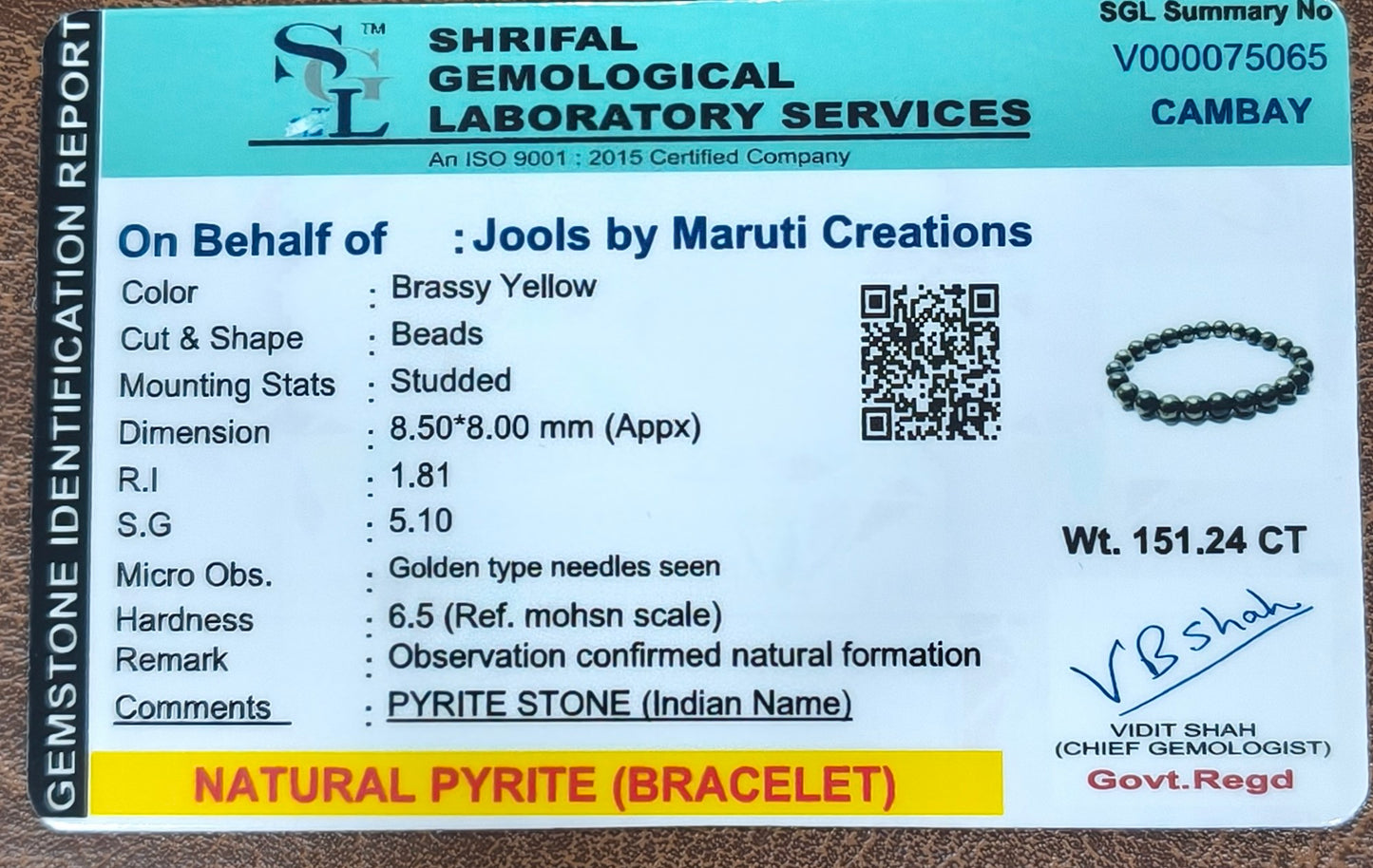 Jools Raw Pyrite Bracelet With Certificate | Attracts Money and Boost Confidence | Astrology Bracelet for Men and Women