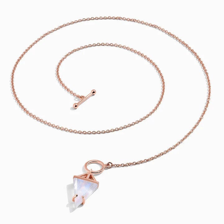 Rainbow Moonstone Necklace Handmade 925 Sterling Silver Gold Vermeil Rose Gold Vermeil Triangle Rainbow Moonstone Pendant gift Woman & Girls
