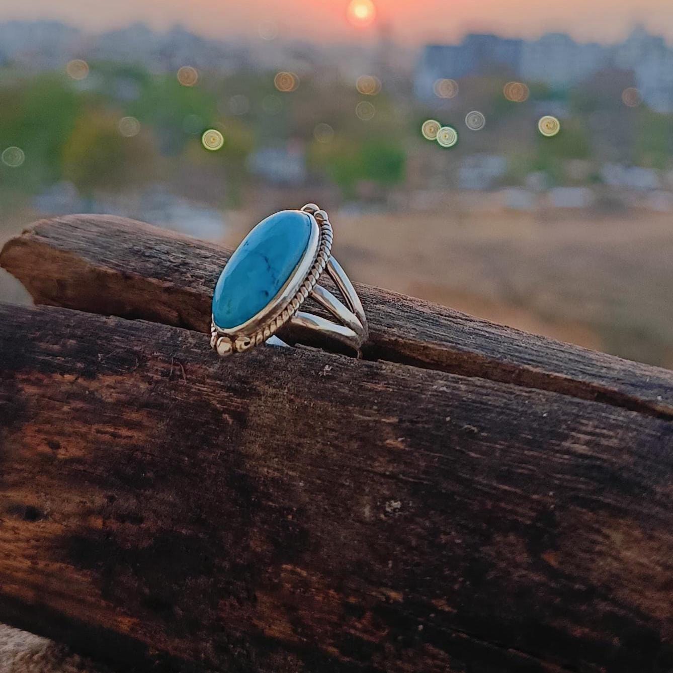 Bezel Kingman Turquoise ring silver ring band Semi precious stone women engagement ring gift for her mothers day gift birthday gift 925.