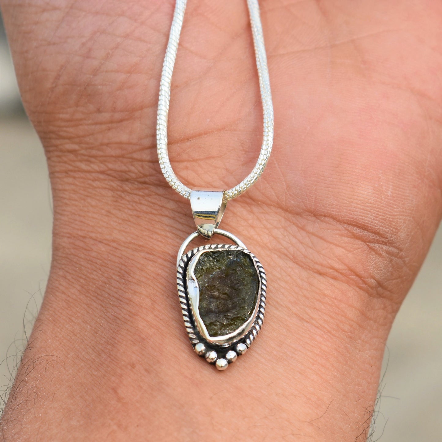 Moldavite Pendant 925 Solid Sterling Silver Handmade Pendants Natural Moldavite Rough Gemstone Pendant Birthday gift For woman and girls
