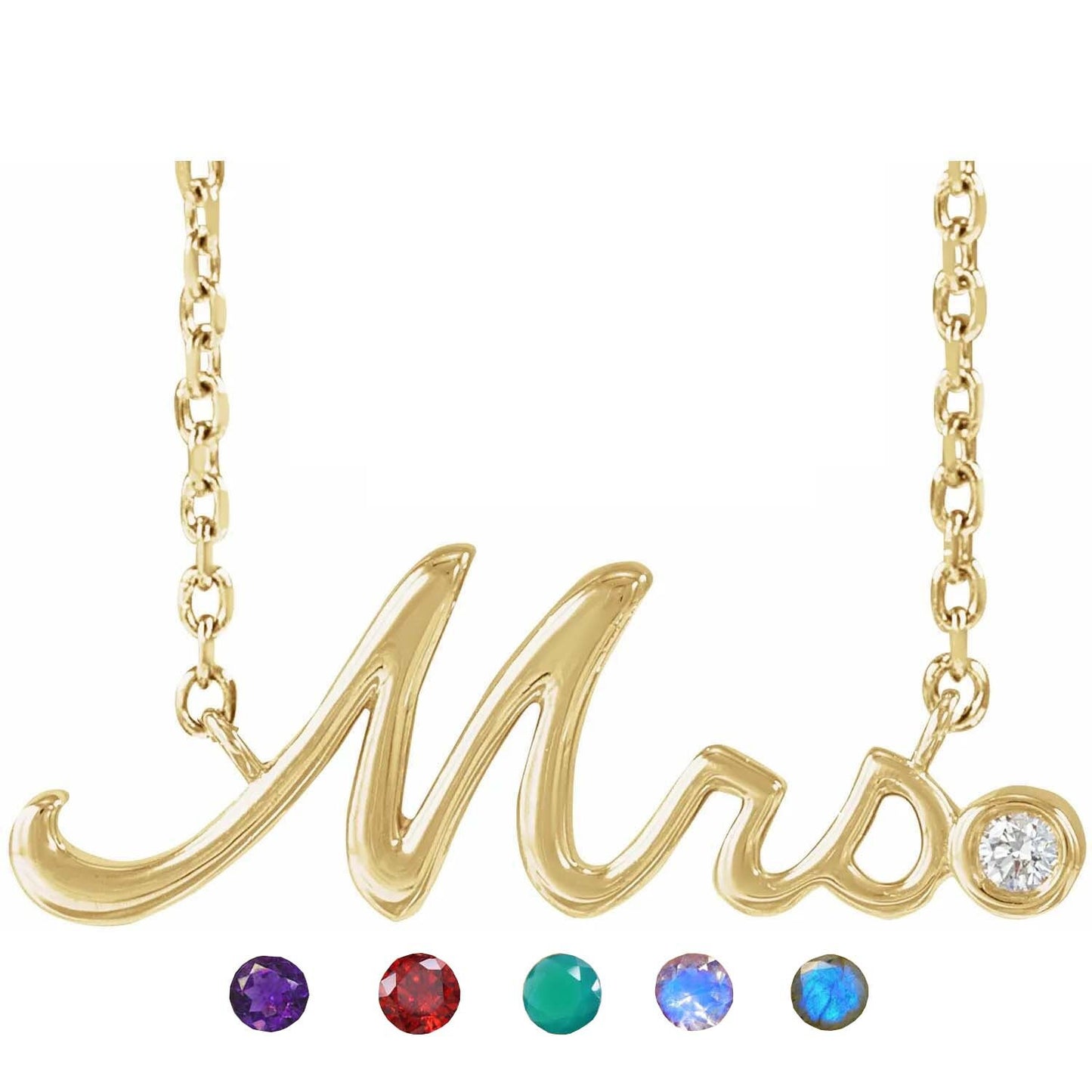 Wedding Necklace Round Gemstone Mrs Necklace and Mrs Stud Earrings 925 Sterling Silver 18k Gold Vermeil Bridal Jewelry Set For Woman & Girls