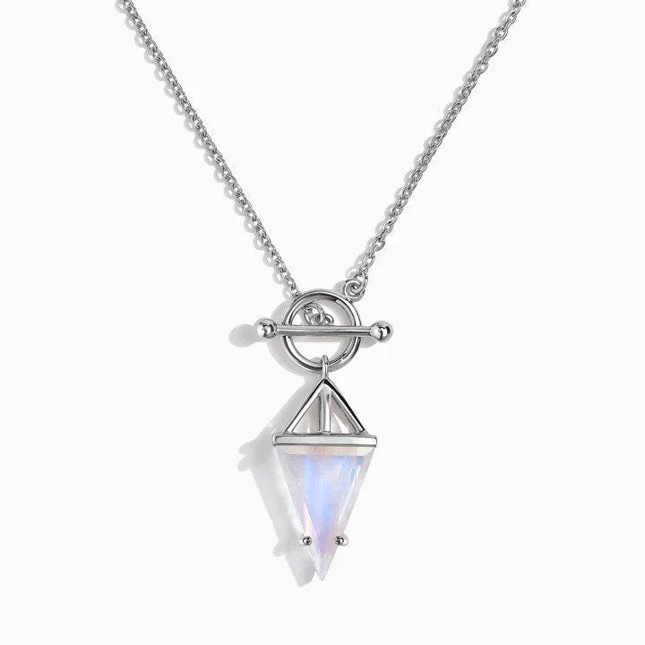 Rainbow Moonstone Necklace Handmade 925 Sterling Silver Gold Vermeil Rose Gold Vermeil Triangle Rainbow Moonstone Pendant gift Woman & Girls
