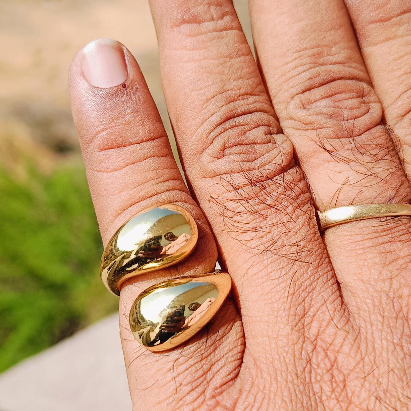 Gold Dome Ring Thick Chunky Ring Adjustable