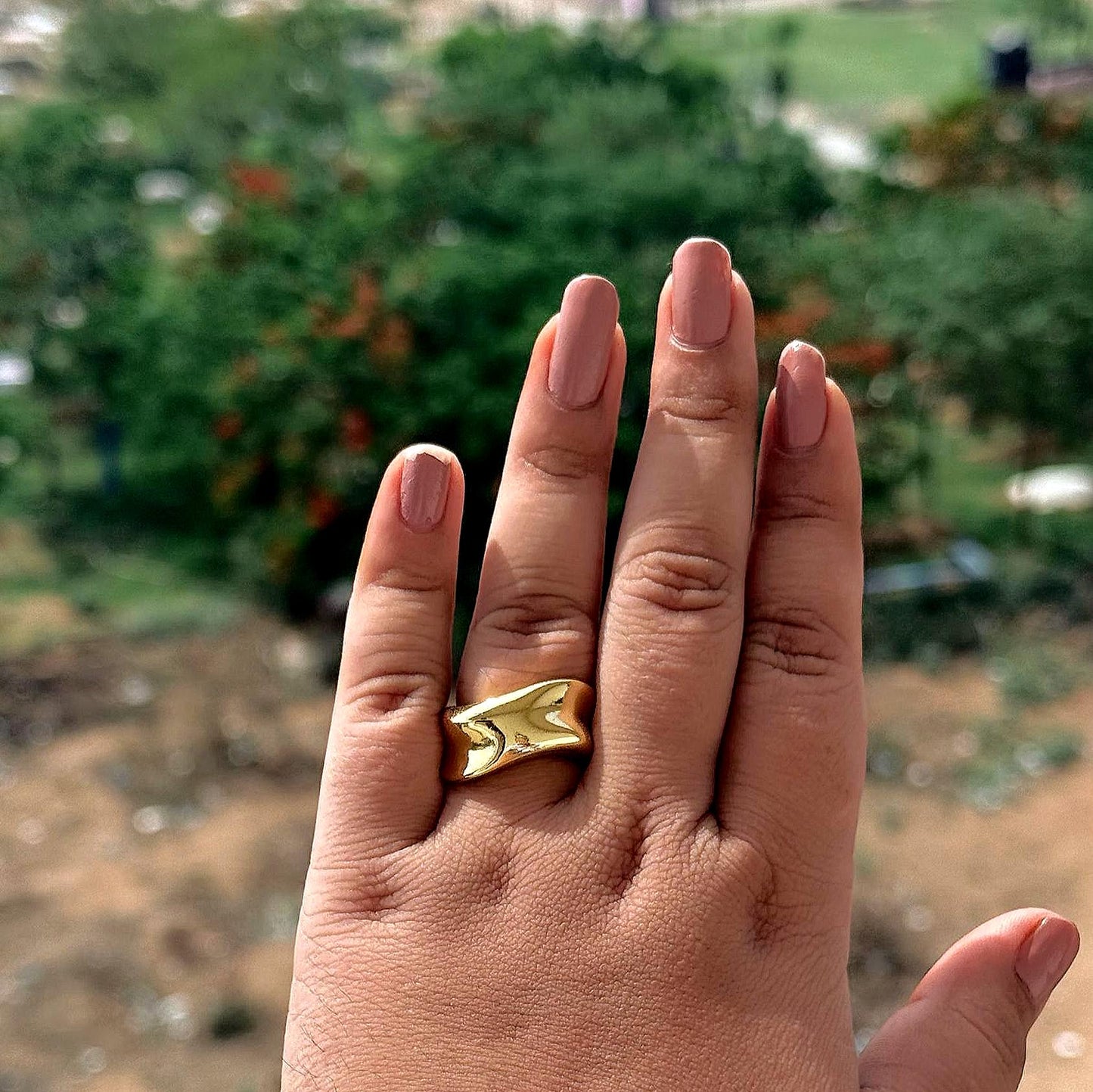 18K Gold Dome Ring Thick Chunky Ring Adjustable Wide Ring Croissant Ring Stackable Ring Chunky Gold Ring Signet Ring for Women Gift for Mom