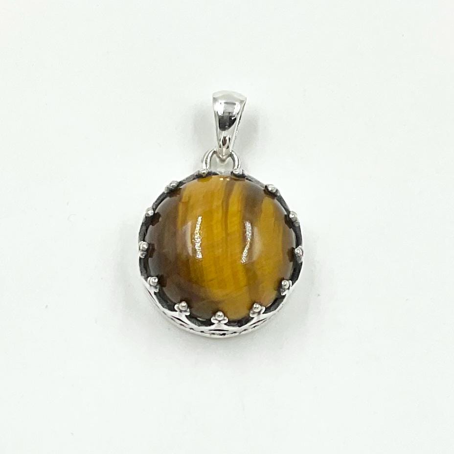 Natural Tiger Eye Pendant , Tiger Eye Gemstone Pandant , Healing Pendant , 925 Sterling Silver Jewelry for him/her