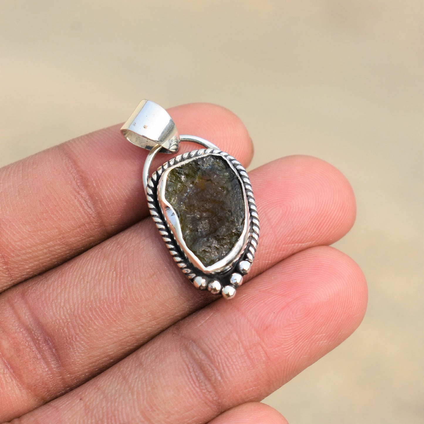 Moldavite Pendant 925 Solid Sterling Silver Handmade Pendants Natural Moldavite Rough Gemstone Pendant Birthday gift For woman and girls