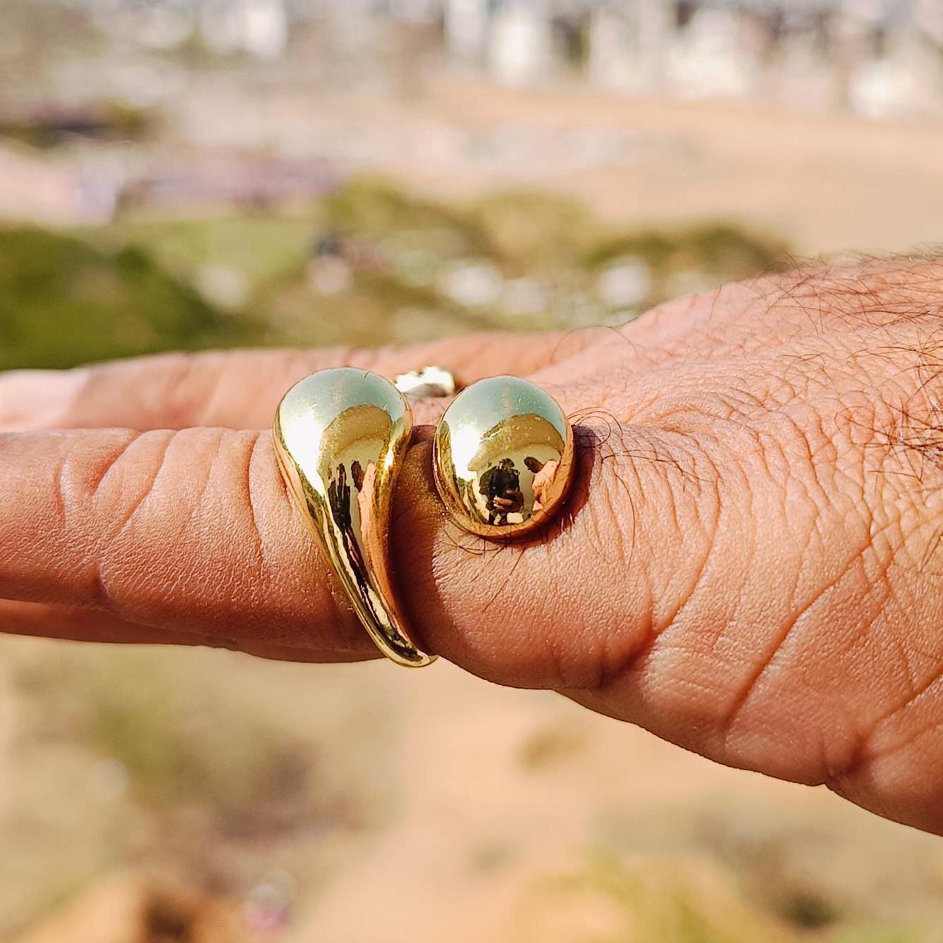 Gold Dome Ring Thick Chunky Ring Adjustable