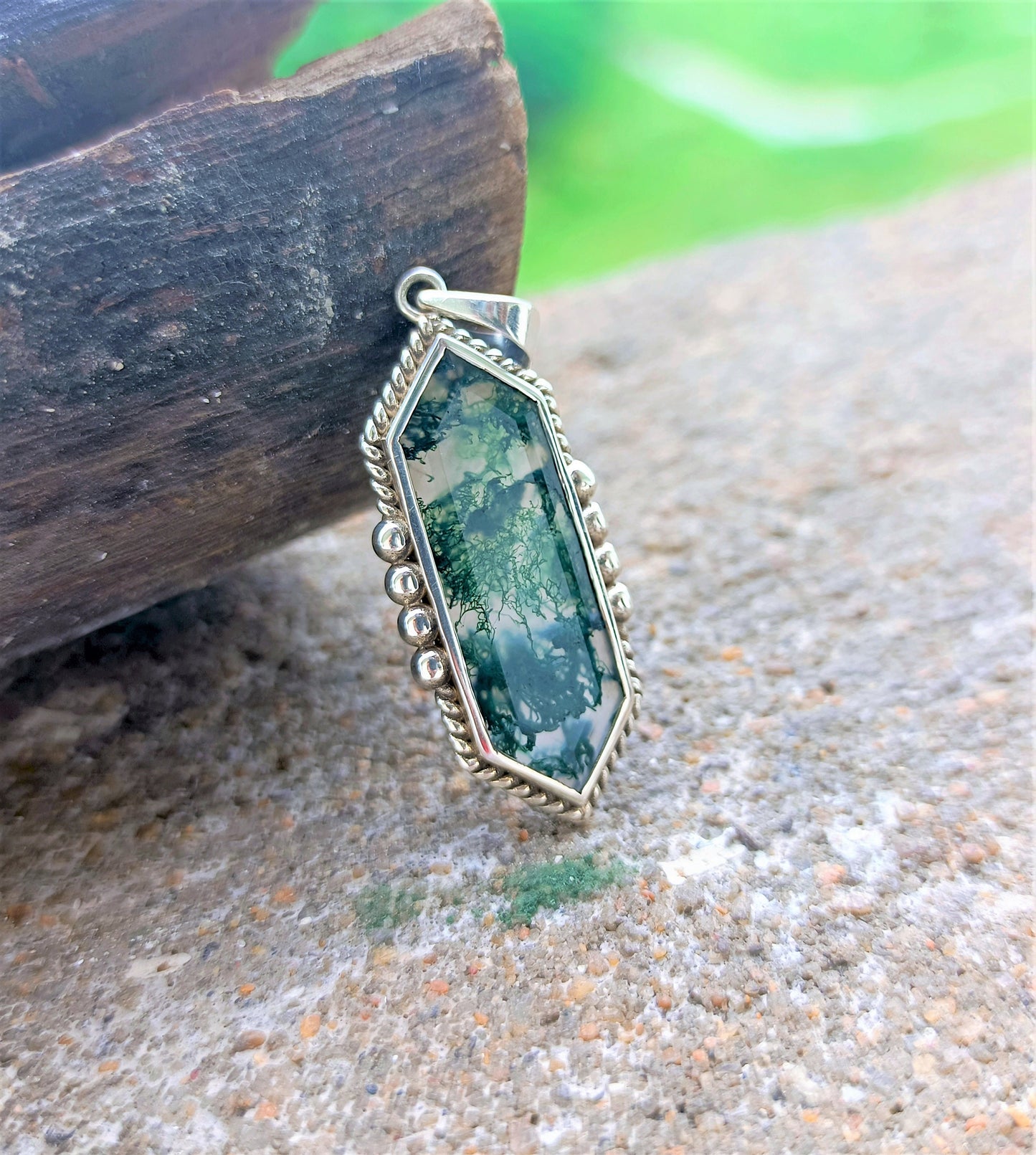 Moss Agate Necklace, 925 Sterling Silver Handmade Pendant, Statement Pendant, Gift For Her