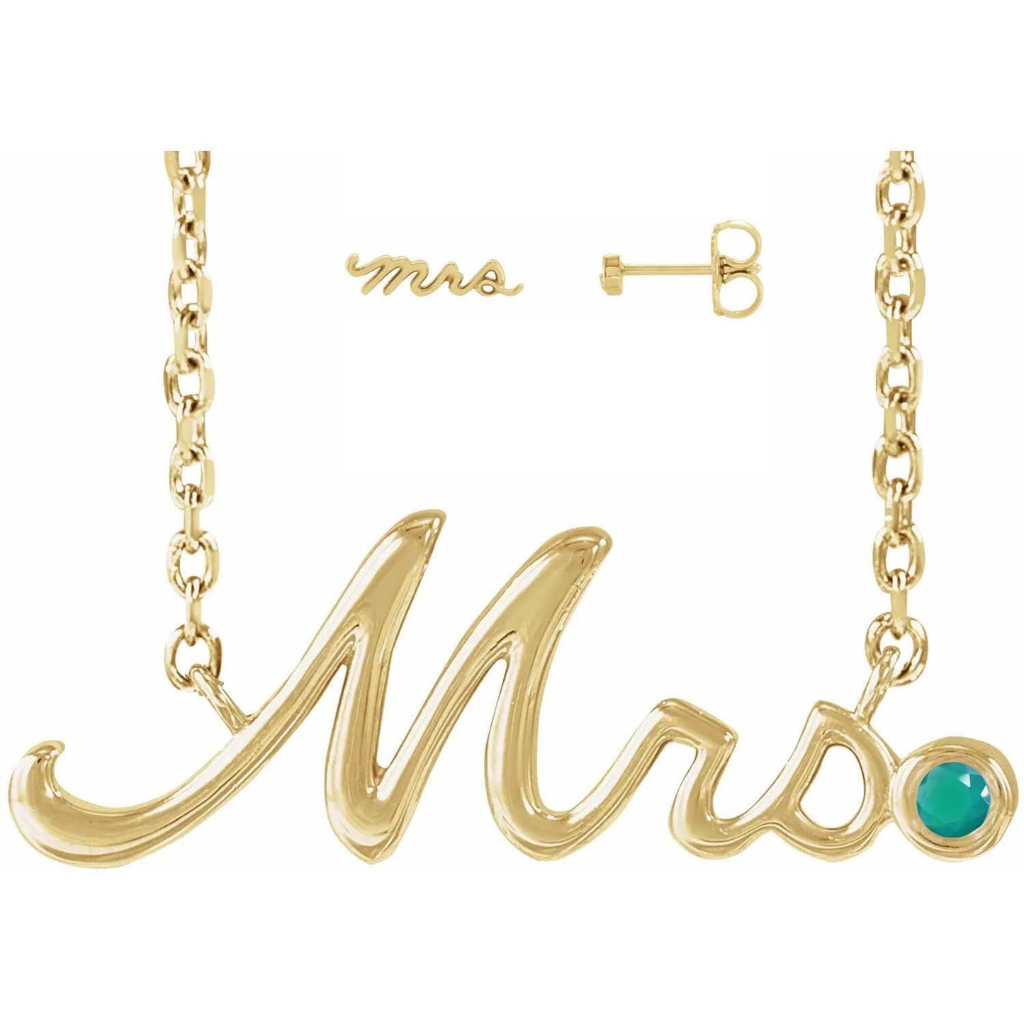 Wedding Necklace Round Gemstone Mrs Necklace and Mrs Stud Earrings 925 Sterling Silver 18k Gold Vermeil Bridal Jewelry Set For Woman & Girls
