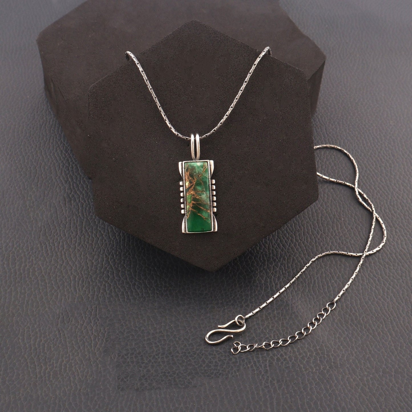 Copper Turquoise Pendant Necklace Sterling Silver Pendant Necklace Turquoise Rectangle Genuine Gemstone Necklace Kingman Southwestern