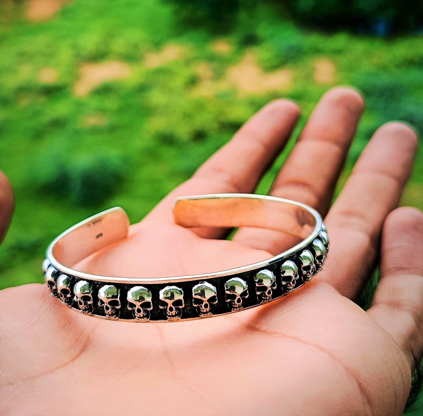 Antique silver skull cuff bracelet, skulls open cuff, unique adjustable cuff, womens punk gothic bracelet, womens gift, Silver Cuff bracelet