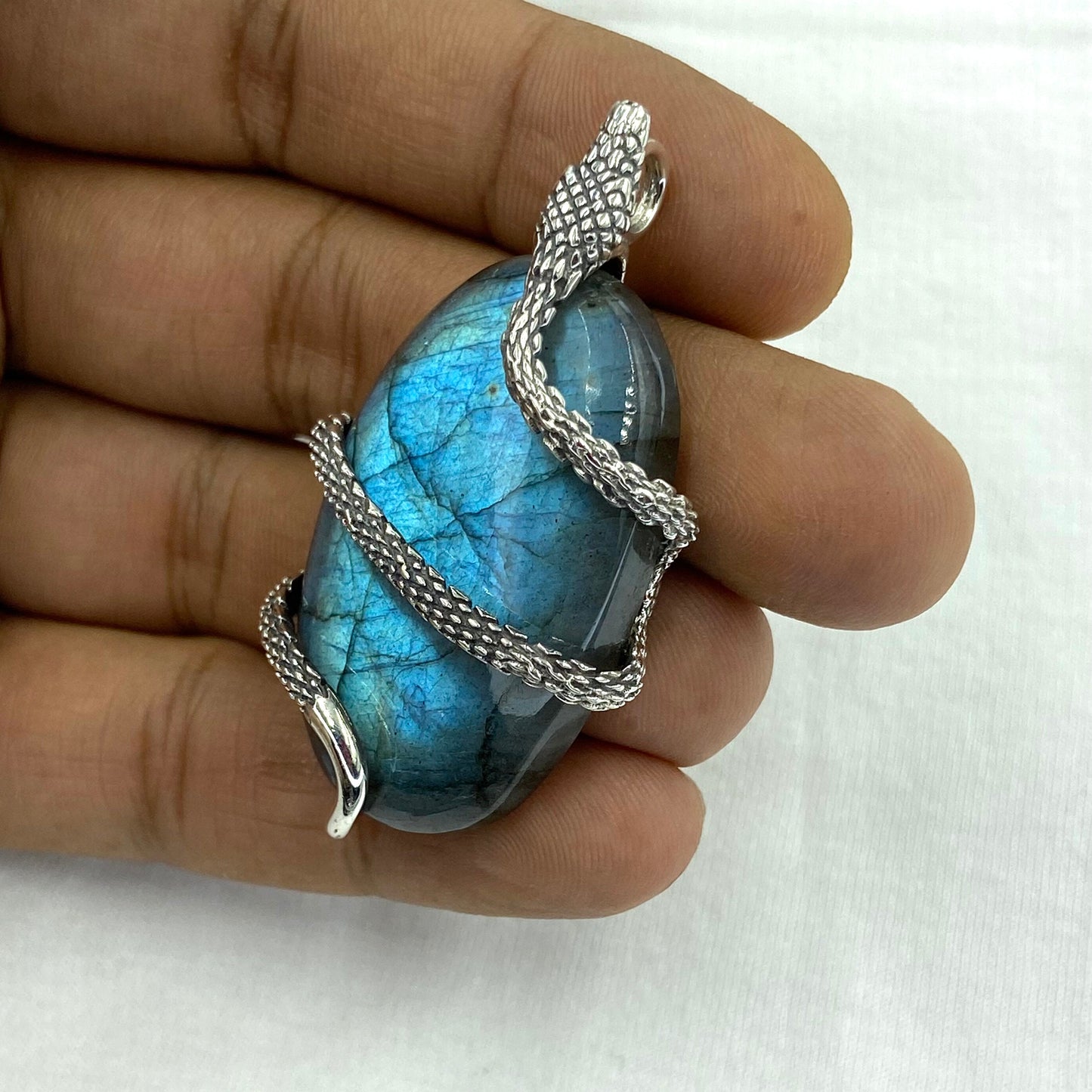 Antique Snake Pendant Oval Labradorite Snake Pendant Labradorite Large Oval Around Snake Pendant Dark Silver Snake Pendant Christmas Gift