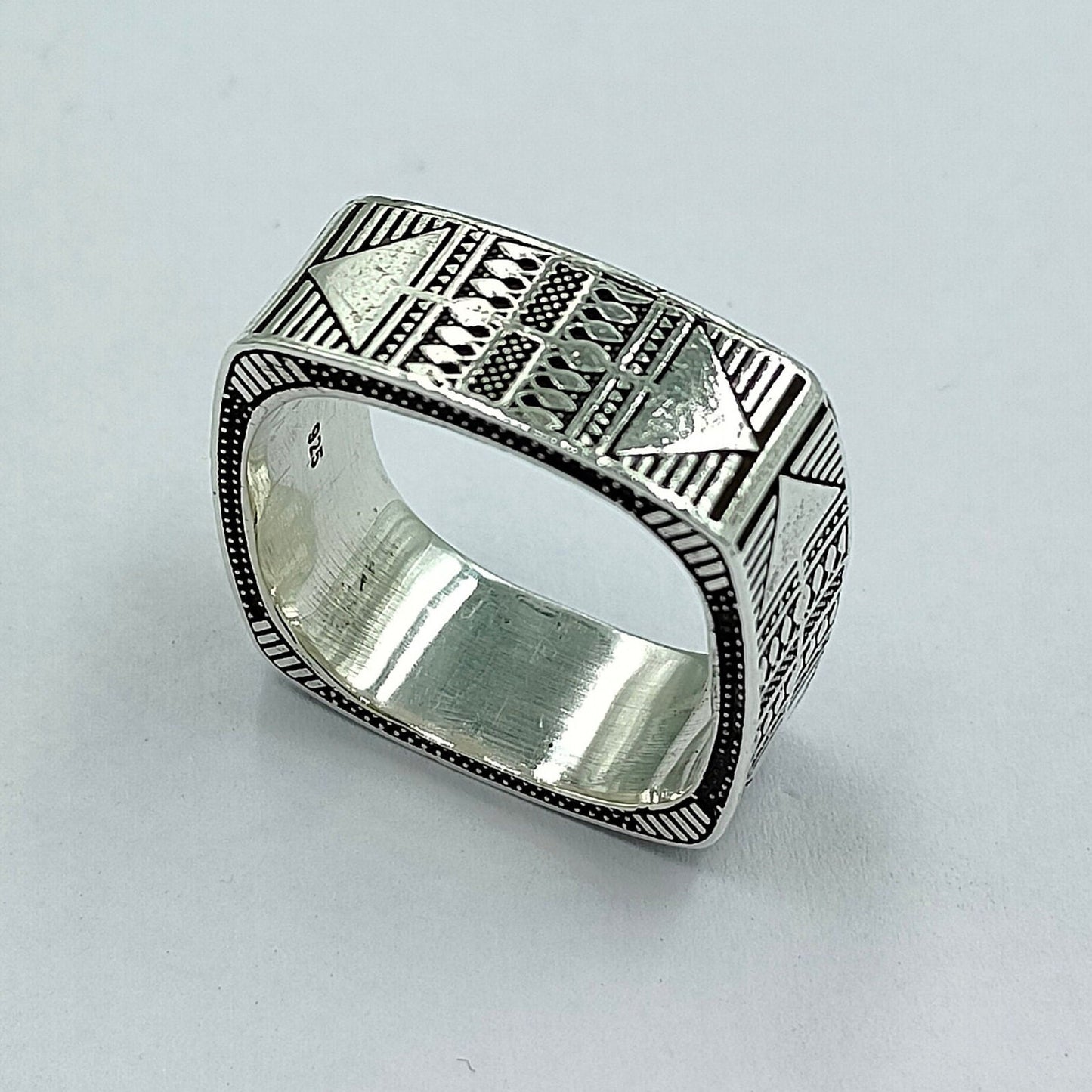 Square Band Ring, Sterling Silver Square Ring, Silver Geometric Ring, Carved square Silver Ring, Silver Square Band Ring, Men's Band Ring