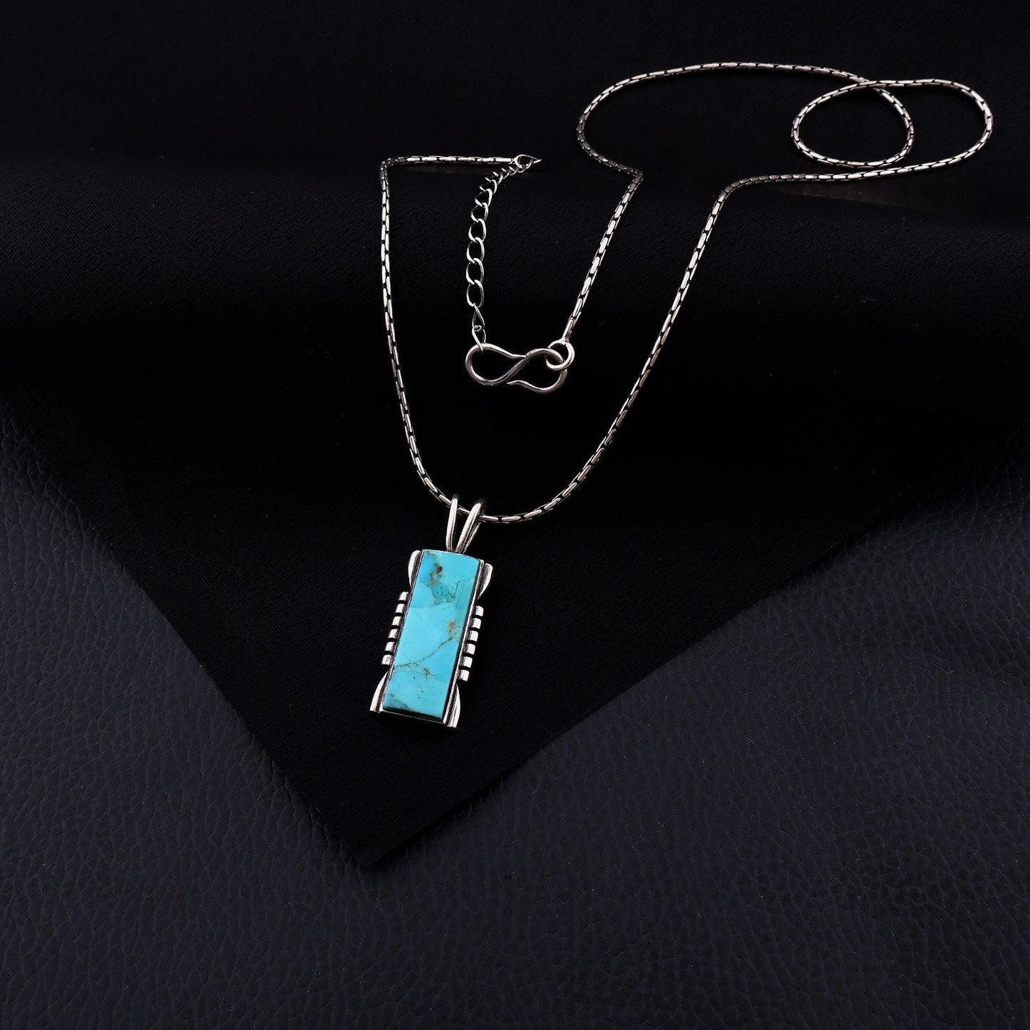 Turquoise Pendant Necklace, Sterling Silver Pendant Necklace, Turquoise Rectangle Genuine Gemstone Necklace, Kingman Southwestern Necklace