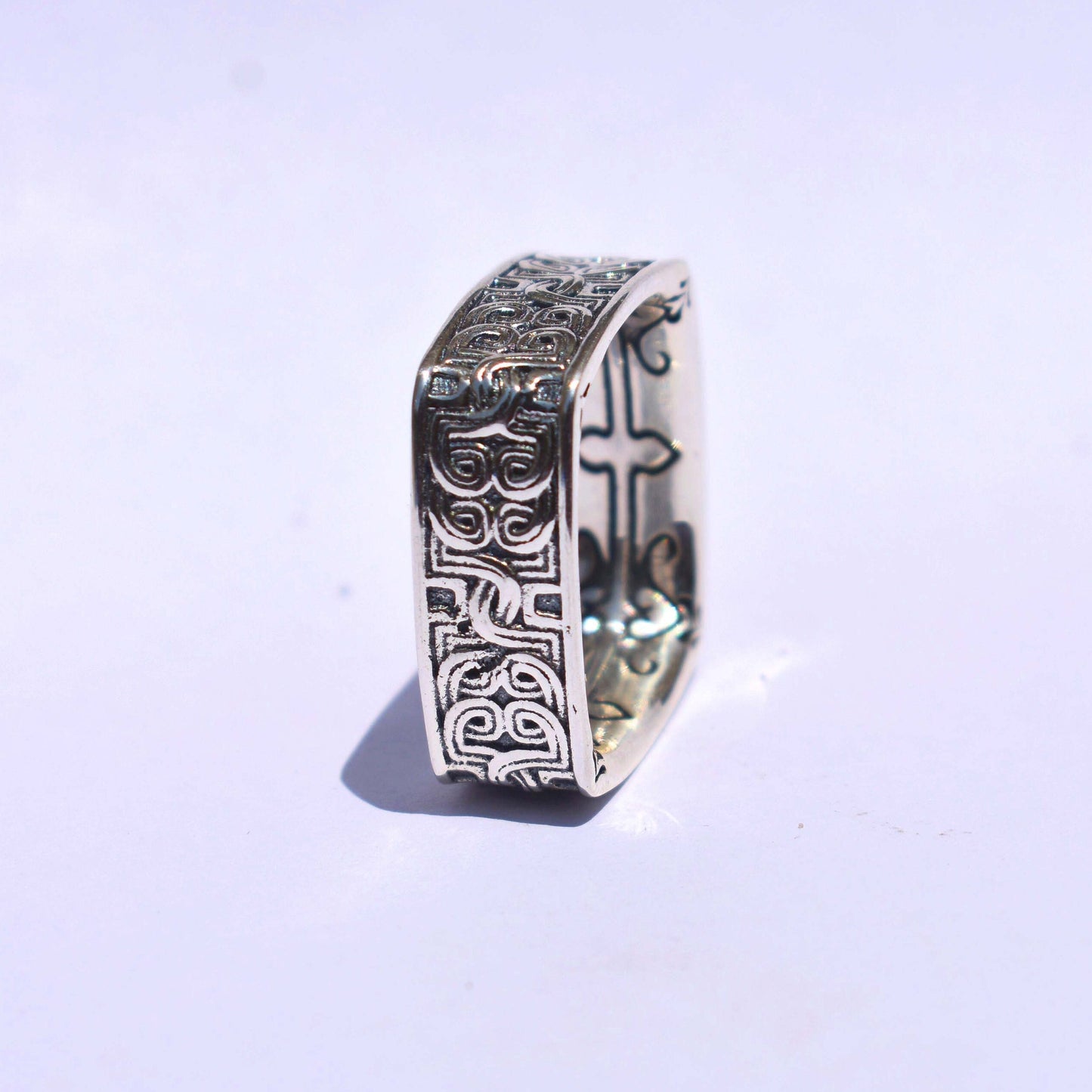 Celtic Band Square Celtic Textured Band 925 Sterling Silve