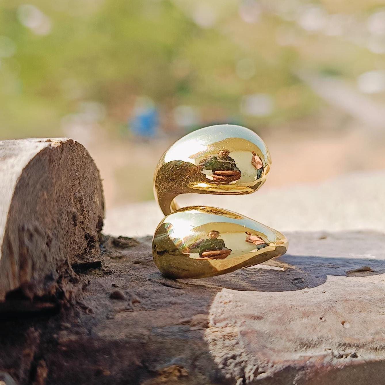 Gold Dome Ring Thick Chunky Ring Adjustable