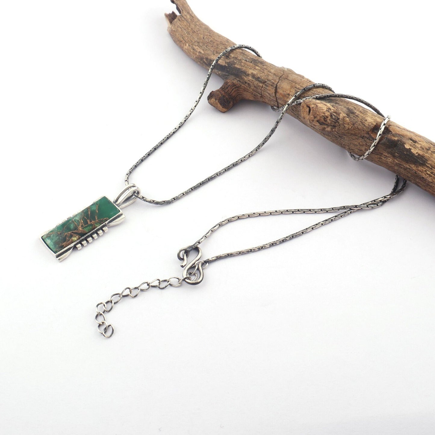 Copper Turquoise Pendant Necklace Sterling Silver Pendant Necklace Turquoise Rectangle Genuine Gemstone Necklace Kingman Southwestern