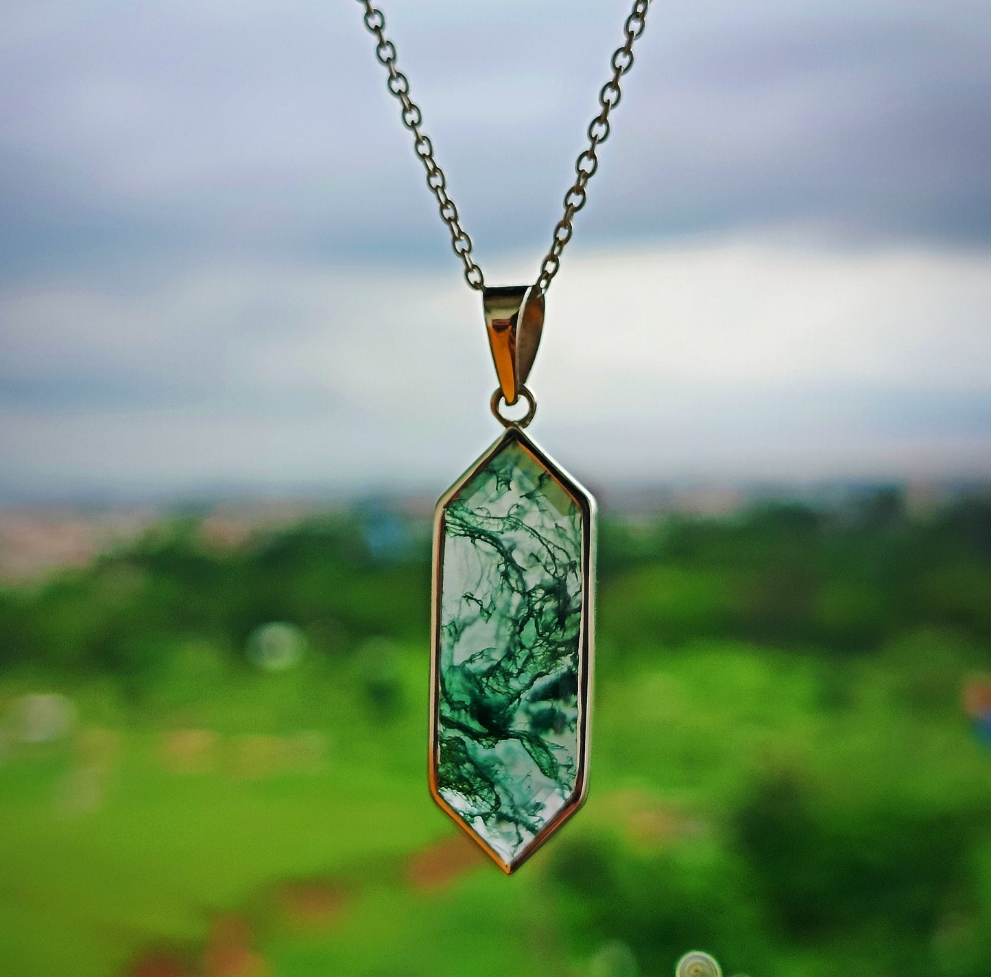 Moss Agate Necklace, 925 Sterling Silver Handmade Pendant, Gift For Mom