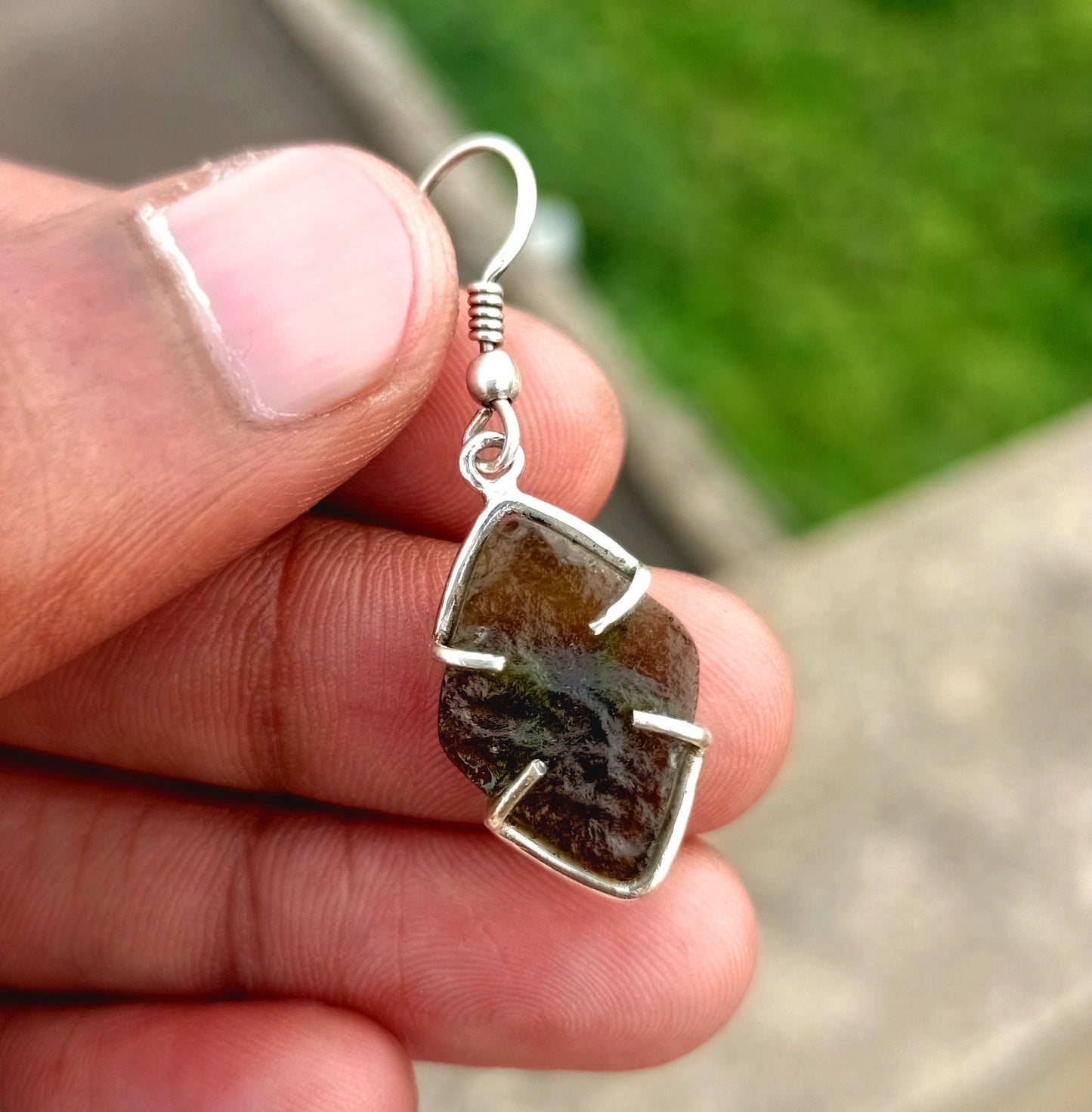Natural Moldavite Rough stone Earrings Gemstone From Czech Republic 925 Solid Sterling Silver Handmade Designer Jewelry Unique shape Gift