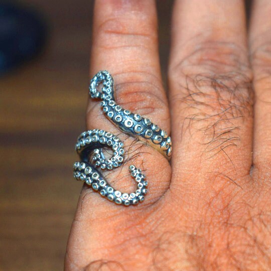 Octopus ring, gothic jewelry, mens ring Silver Octopus Ring - Adjustable Tentacles Ring, Gothic Jewelry, Punk and Emo Gift for Him/ Her