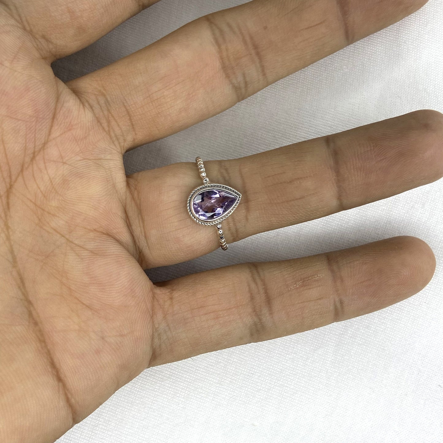 Purple Amethyst Ring, 925 Sterling Silver Ring, Handmade Ring, Statement Ring, Pear Ring, Women Ring Ball Band Ring Natural Amethyst Gift
