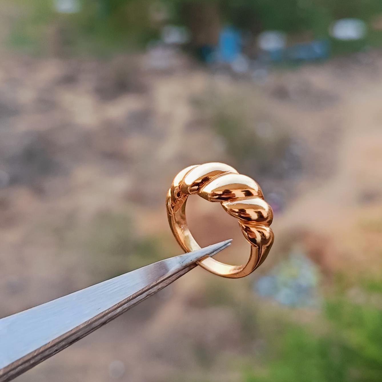 18K Gold Dome Ring Thick Chunky Ring Adjustable Wide Ring Croissant Ring Stackable Ring Chunky Gold Ring Signet Ring for Women Gift for Mom