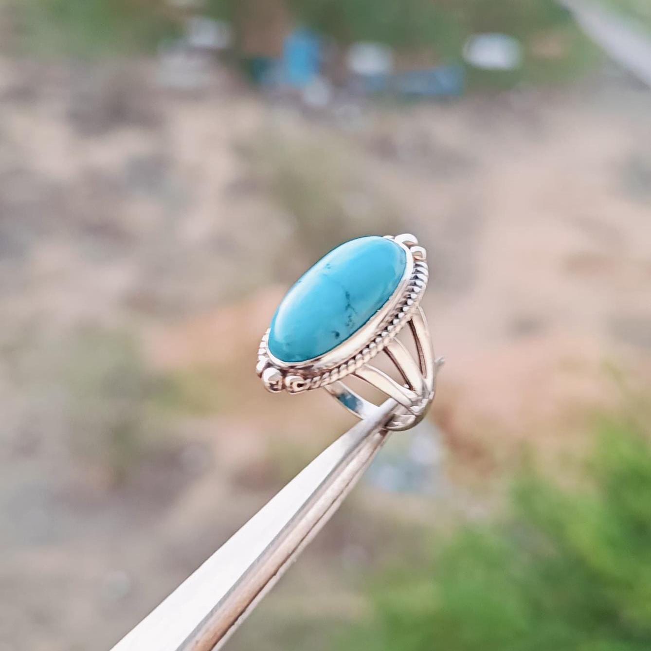 Bezel Kingman Turquoise ring silver ring band Semi precious stone women engagement ring gift for her mothers day gift birthday gift 925.