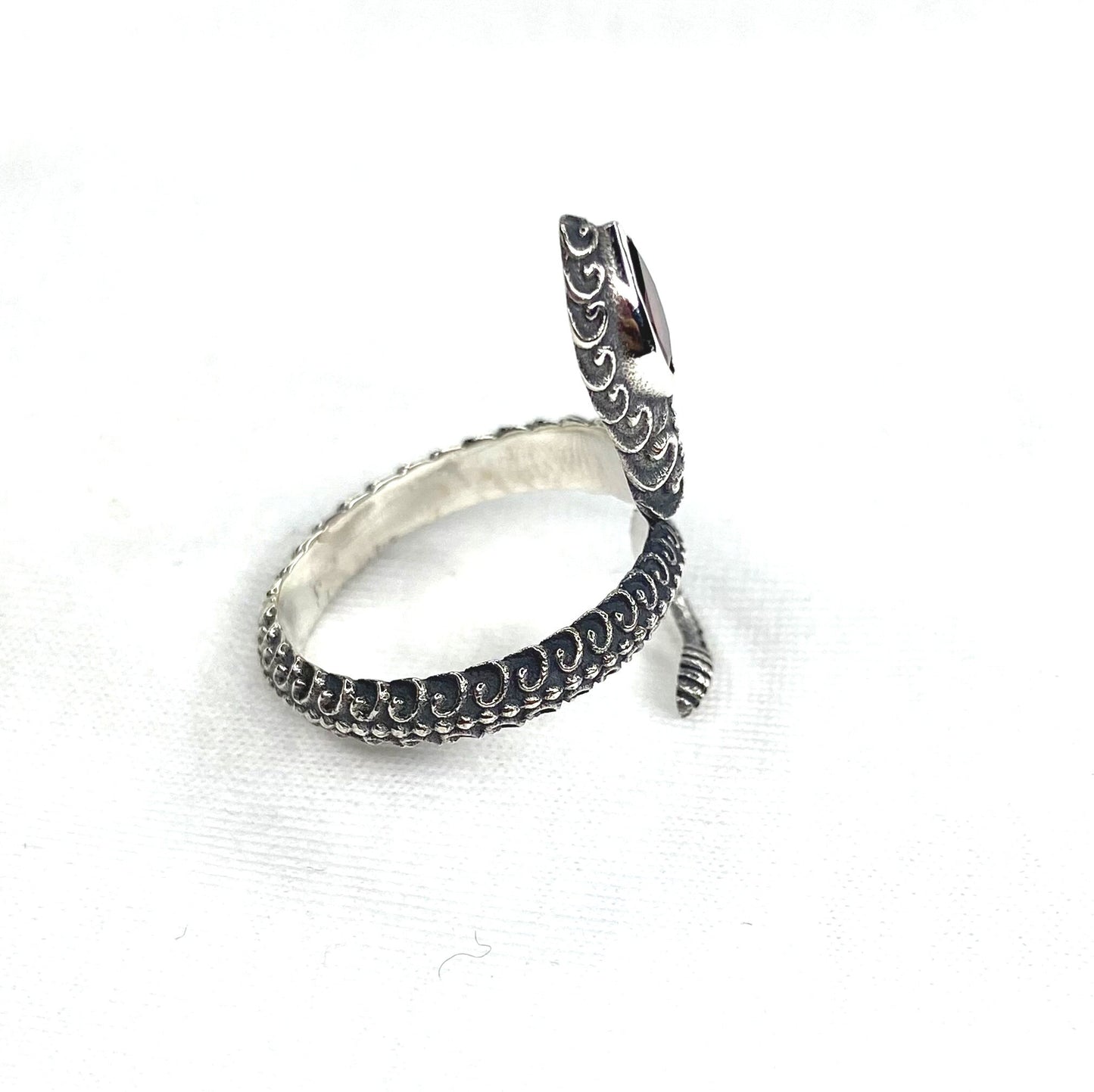 Garnet Snake Ring, Sterling Silver Ring, Adjustable Ring, Silver Ring, Oval Cut, Unisex, Gift, Snake Ring