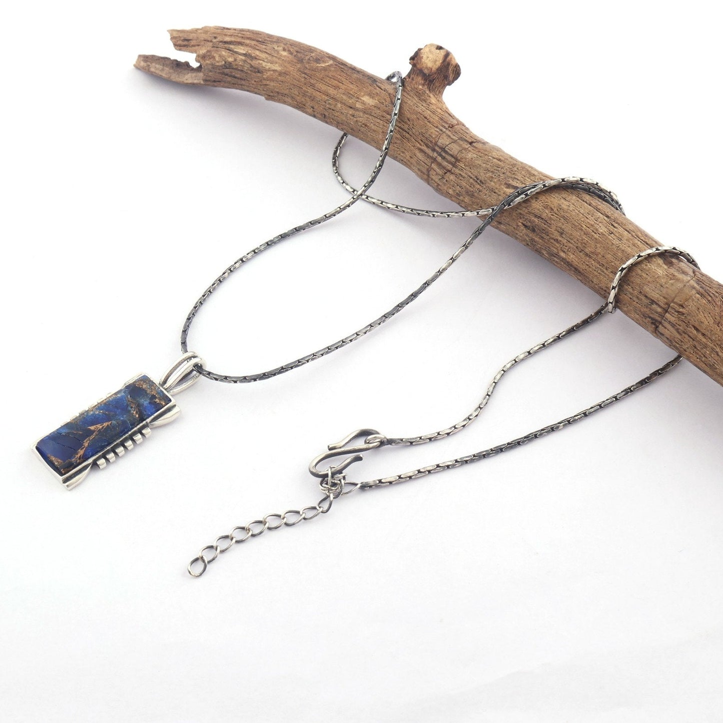 Copper Turquoise Pendant Necklace Sterling Silver Pendant Necklace Turquoise Rectangle Genuine Gemstone Necklace Kingman Southwestern