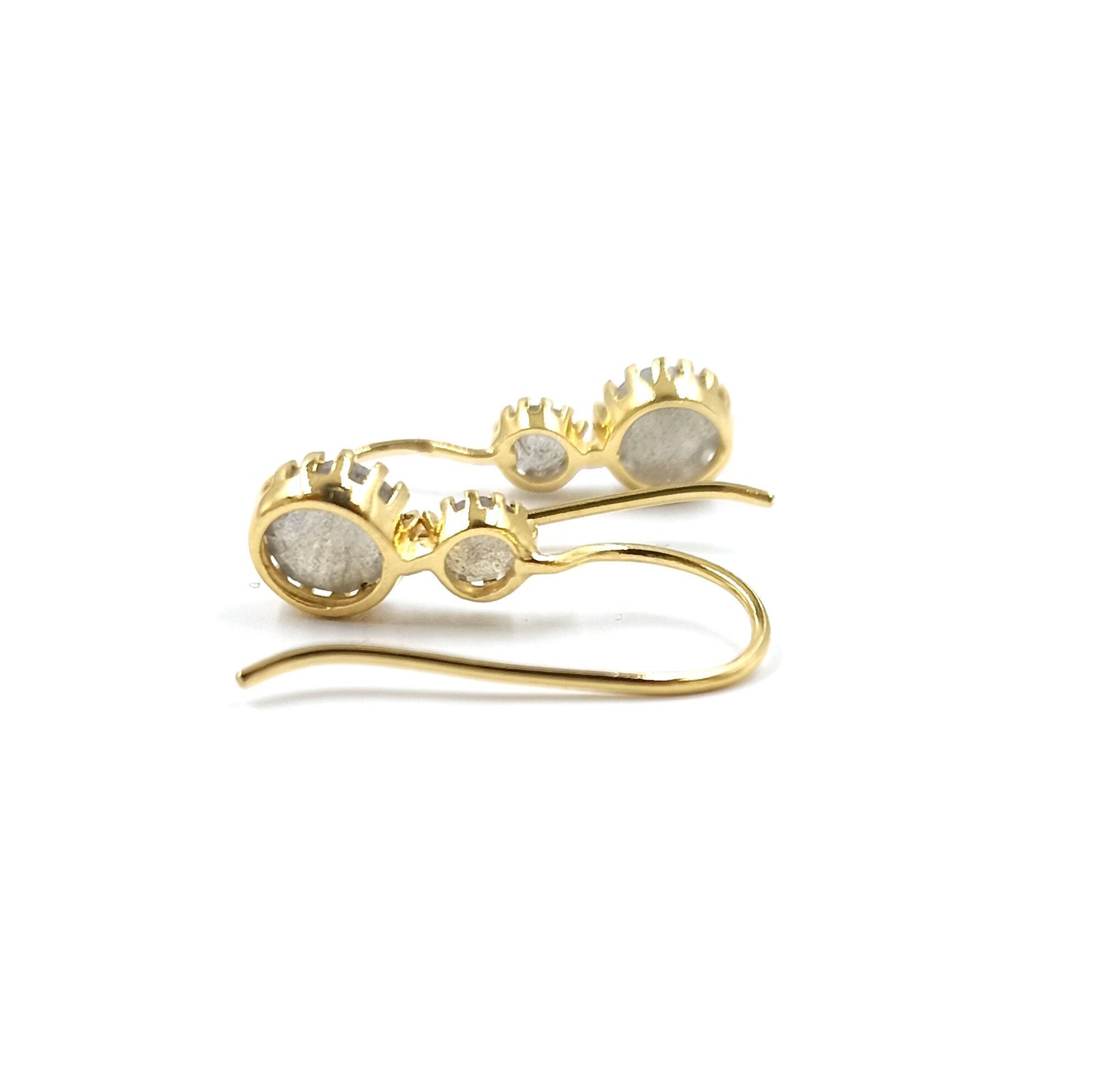 Labradorite, garnet, Moonstone, Rose Quartz dual stone earrings Gold Plated & Sterling Silver Round Stone earring prong setting Earrings
