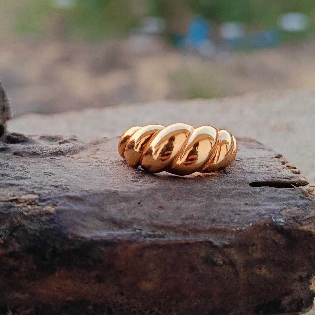 18K Gold Dome Ring Thick Chunky Ring Adjustable Wide Ring Croissant Ring Stackable Ring Chunky Gold Ring Signet Ring for Women Gift for Mom