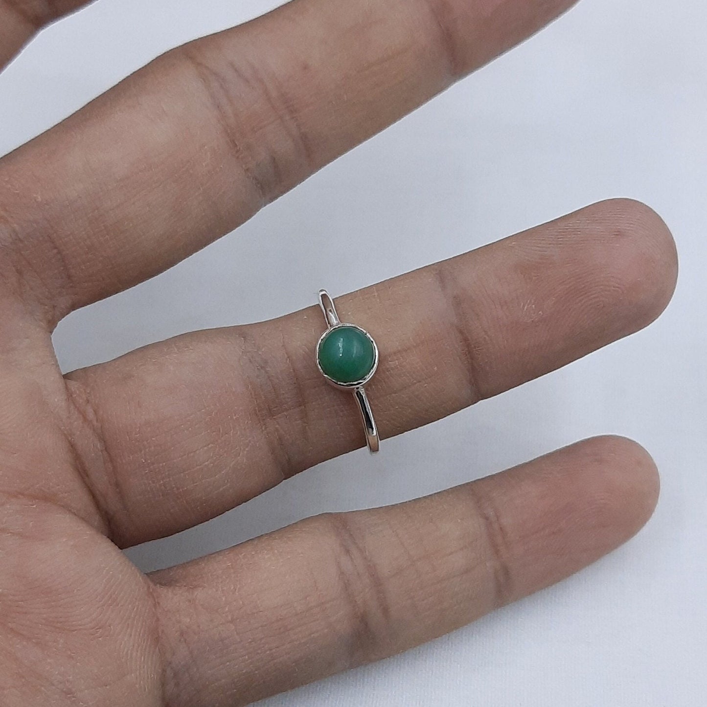Round Green Onyx Adjustable Sterling Silver Ring