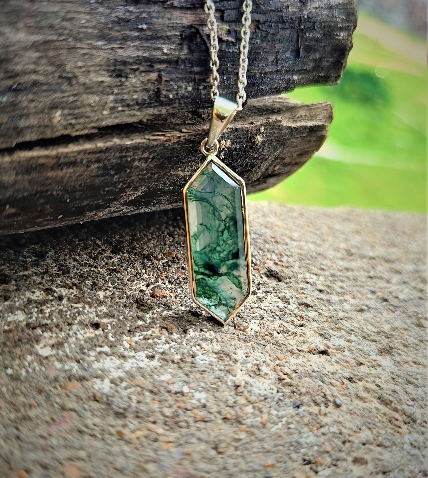 Moss Agate Necklace, 925 Sterling Silver Handmade Pendant, Gift For Mom
